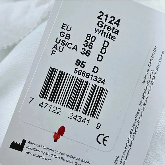 Amoena Greta white Masectomy cotton pocketed bra 36D - Picture 2 of 11